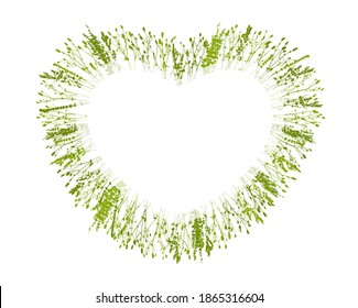 Frame with wild herbs and place for text - green herbal heart for spring and summer natural design