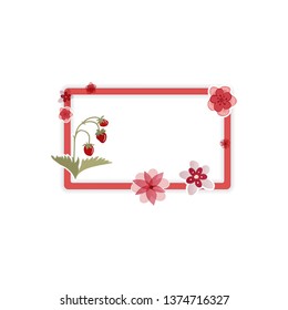 frame with wild strawberry,flowers vector background