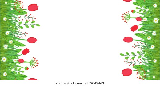 Frame of wildflowers for design of invitations and cards
