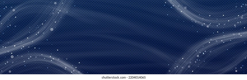 Frame with wind blowing effect, mist, smoke or blizzard trails isolated on transparent background. Horizontal border with white smoky flow waves, streams or snowflakes, Realistic 3d vector graphics