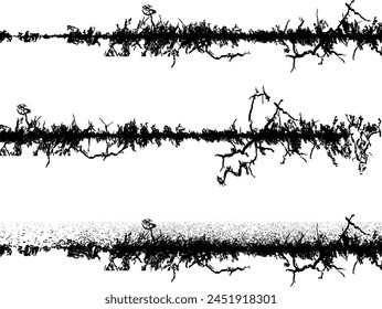 frame of wire, barbed wire texture set, black and white barbed wire border, sound waves in different shapes and sizes,
