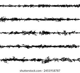  marco de alambre, conjunto de textura de alambre de púas, borde de alambre de púas blanco y negro, ondas de sonido en diferentes Formas y tamaños,