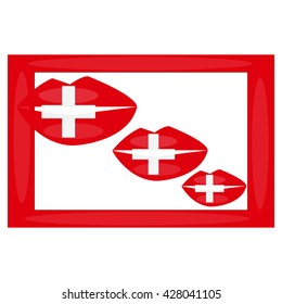 Frame, women's lips and Switzerland flag.