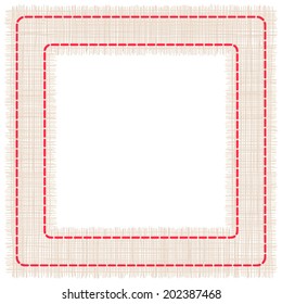 Frame of woven fabric with embroidered red border