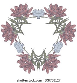 Frame, wreath of flowers with space for text, symmetrical, color