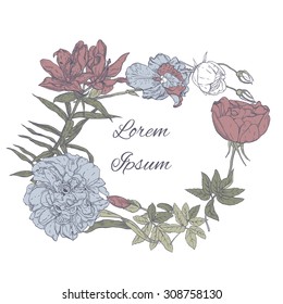 Frame, wreath of flowers with space for text, color