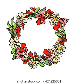 Frame - wreath. Flowers. Vector isolated object on white background.