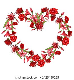 
frame of a wreath in the form of a heart of red oleander flowers.