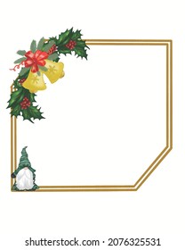 Frame wreath gnomes christmas Vector illustration. Merry Christmas Background