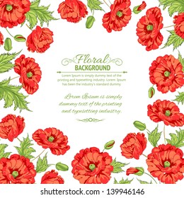 Frame with wreath of poppies isolated on white. Vector illustration.