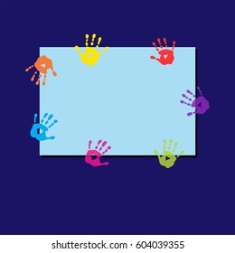 Frame for writing with a multi-colored palm prints