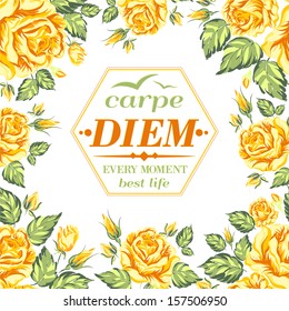Frame of yellow roses on a white background. Vector illustration