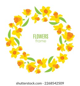 Frame with yellow spring daffodils. Vector illustration