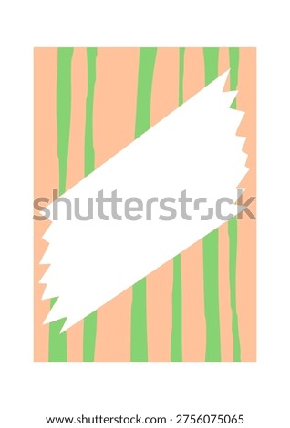 Frame with zigzag blank banner on striped background in a childlike style. Concept of kid template, fun message space, and playful poster layout. Cartoon vector illustration.