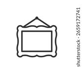 Framed artwork, linear icon. Museum painting, gallery piece, or decorative art. Line with editable stroke.