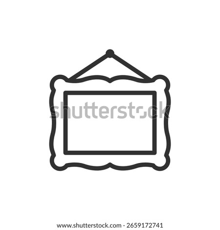 Framed artwork, linear icon. Museum painting, gallery piece, or decorative art. Line with editable stroke.