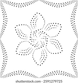 Framed Black Dotted Abstract Floral Design Pattern. Can be used for fabric, embroidery, cushion, carpet,  table cloth, bag or as an individual decorative element for cards, covers, invitations etc.