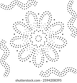 Framed Black Dotted Abstract Floral Design Pattern. Can be used as a decorative element or to create patterns for fabric, embroidery, cushion, carpet, curtain, wallpaper, background card, cover etc.