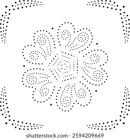 Framed Black Dotted Abstract Floral Design Pattern. Can be used as a decorative element or to create patterns for fabric, embroidery, cushion, carpet, curtain, wallpaper, background card, cover etc.