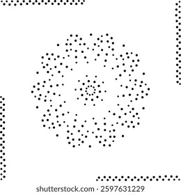 Framed Black Dotted Abstract Floral Design Pattern. Can be used as a pattern for fabric, carpet, cushion, embroidery, card, cover, background or to create repetitive patterns for wallpaper, gift wrap.
