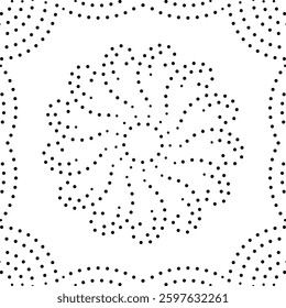 Framed Black Dotted Abstract Floral Design Pattern. Can be used as a pattern for fabric, carpet, cushion, embroidery, card, cover, background or to create repetitive patterns for wallpaper, gift wrap.