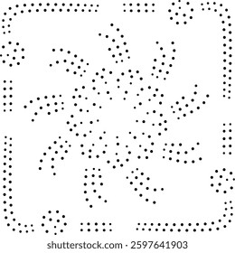 Framed Black Dotted Abstract Floral Design Pattern. Can be used as a pattern for fabric, carpet, cushion, embroidery, card, cover, kids or to create repetitive patterns for wallpaper, gift wrap.