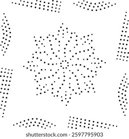 Framed Black Dotted Abstract Floral Design Pattern. Can be used as a pattern for fabric, carpet, cushion, embroidery, card, cover, background or to create repetitive patterns for wallpaper, gift wrap.