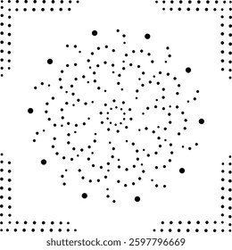 Framed Black Dotted Abstract Floral Design Pattern. Can be used as a pattern for fabric, carpet, cushion, embroidery, card, cover, background or to create repetitive patterns for wallpaper, gift wrap.