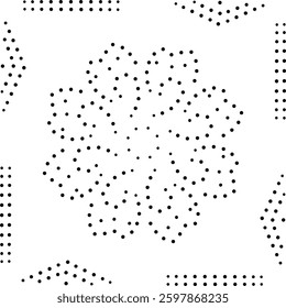 Framed Black Dotted Abstract Floral Design Pattern. Can be used as a pattern for fabric, carpet, cushion, embroidery, card, cover, background or to create repetitive patterns for wallpaper, gift wrap.