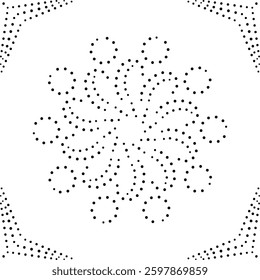Framed Black Dotted Abstract Floral Design Pattern. Can be used as a pattern for fabric, carpet, cushion, embroidery, card, cover, background or to create repetitive patterns for wallpaper, gift wrap.