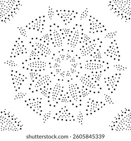 Framed Black Dotted Abstract Floral Design Pattern. Can be used for fabric, embroidery, cushion, carpet, card, cover, table cloth, wall art, wallpaper, ceramics, bags or as a decorative element. 