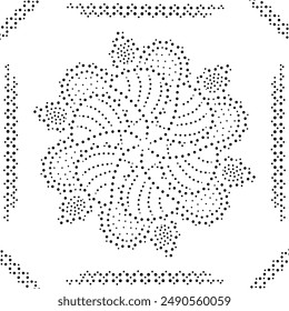 Framed Black Dotted Floral Design Pattern. Can be used as pattern for cushion, fabric, carpet, curtains, background,  wallpaper, gift wraps or can be used as decorative element for cards, covers etc.