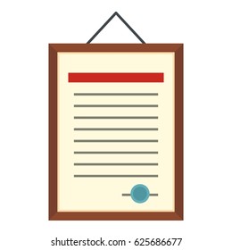 Framed certificate hanging on the wall icon flat isolated on white background vector illustration