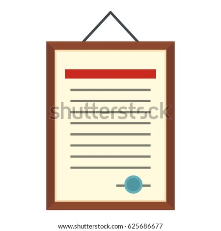 Framed certificate hanging on the wall icon flat isolated on white background vector illustration