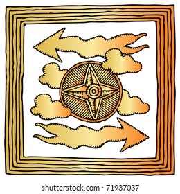 framed compass with direction arrows