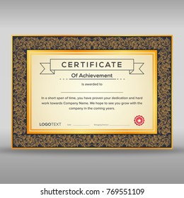 Framed elegant yellow and black certificate