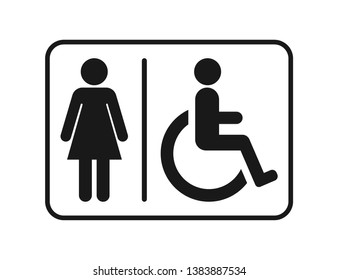 Framed female and handicap toilet sign, Isolated black bathroom symbol