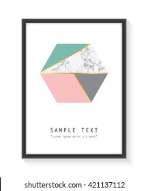 Framed geometric design with marble texture and gold detail