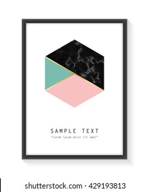 Framed geometric design with marble texture and gold detail