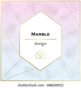 Framed geometric design with marble texture and polygonal shapes. Can be used for invitation or wedding cards. Vector illustration