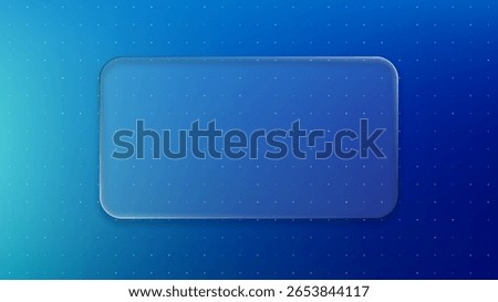 Framed glass panel on a blue gradient backdrop with dots. Liquid glass effect vector illustration for modern design.