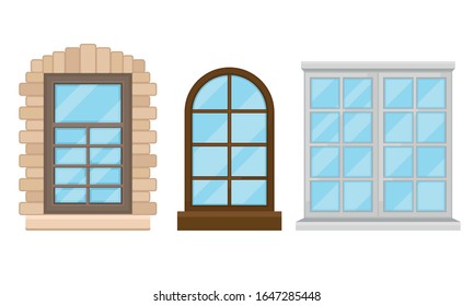 Framed Glass Windows View from Outside Vector Set