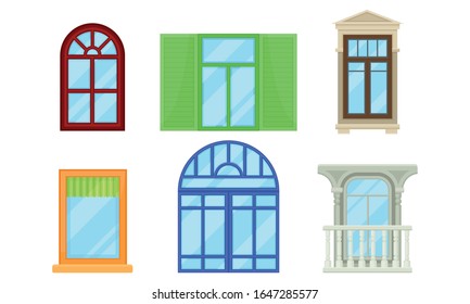 Framed Glass Windows View from Outside Vector Set