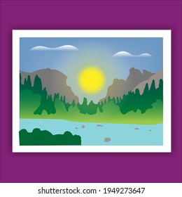 Framed image: outdoor mountain landscape. Vector editable