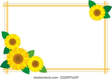 Framed material with pretty, bright orange double-line sunflowers