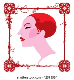 framed model head red