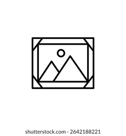 Framed Mountain Landscape With Circular Sun Minimalist Aesthetic Vector