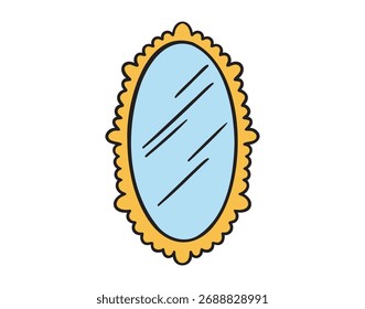 Ovalado enmarcado viejo icono de espejo doodle dibujado a mano. Dibujo de dibujos animados colorido vintage oval línea de espejo Clipart símbolo . Ilustración vectorial