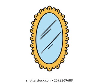 Ovalado enmarcado viejo icono de espejo doodle dibujado a mano. Dibujo de dibujos animados colorido vintage oval línea de espejo Clipart símbolo . Ilustración vectorial