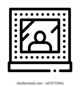 Vector de icono fotográfico con marco. Signo de foto con marco de esquema. Ilustración de símbolo de contorno aislado